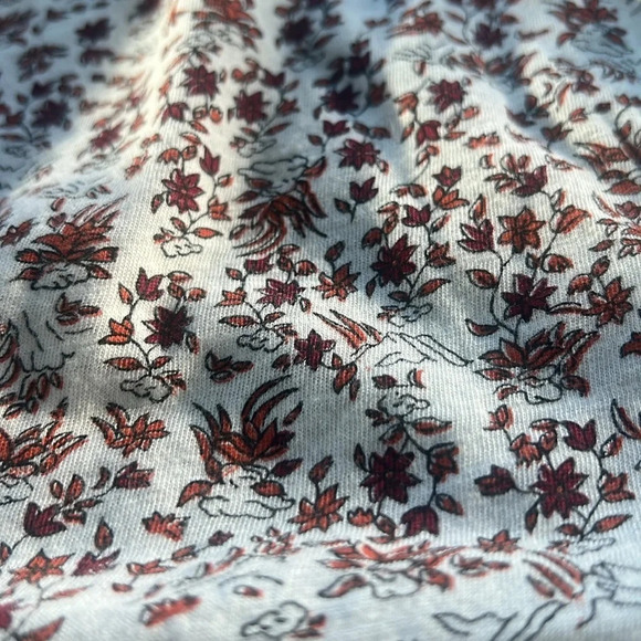 Lucky Brand Sz M Modest High Neck Smocked Frint Fall leaves long sleeve blouse - Picture 11 of 15